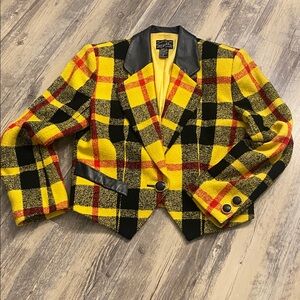 Vintage Suzelle Clueless Crop Yellow Plaid Tartan Wool Jacket Size 6